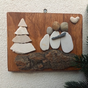 Családi karácsony 3fős - kavicskép, Karácsony, Karácsonyi lakásdekoráció, Karácsonyi lakásdíszek, Mindenmás, Mozaik, MESKA