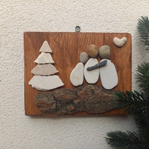 Családi karácsony 3fős - kavicskép - karácsony - karácsonyi lakásdekoráció - karácsonyi lakásdíszek - Meska.hu