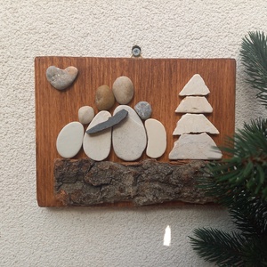 Családi karácsony 4 fős - kavicskép - karácsony - karácsonyi lakásdekoráció - karácsonyi lakásdíszek - Meska.hu