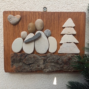 Családi karácsony 4 fős - kavicskép, Karácsony, Karácsonyi lakásdekoráció, Karácsonyi lakásdíszek, Mindenmás, Mozaik, MESKA