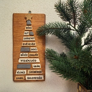 Jókívánság karácsonyfa natúr - kavicskép - otthon & életmód - dekoráció - kép & falikép - mozaik kép - Meska.hu