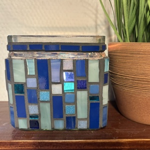 Üvegmozaik mécsestartó kék - otthon & életmód - gyertya, illat, aroma - mécses és mécsestartó - Meska.hu