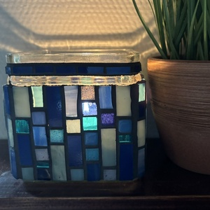 Üvegmozaik mécsestartó kék - otthon & életmód - gyertya, illat, aroma - mécses és mécsestartó - Meska.hu