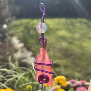 Leszúrható üveg kerti/kaspódísz pink-lila - Meska.hu