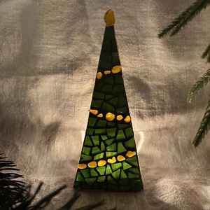 Karácsonyfa - üvegmozaik mécsestartó, Karácsony, Karácsonyi lakásdekoráció, Karácsonyi illatgyertya, mécses, Mozaik, Mindenmás, MESKA