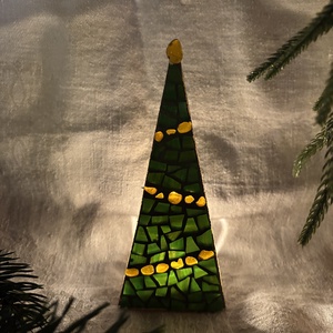 Karácsonyfa - üvegmozaik mécsestartó - karácsony - karácsonyi lakásdekoráció - karácsonyi illatgyertya, mécses - Meska.hu