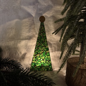 Karácsonyfa - üvegmozaik mécsestartó - karácsony - karácsonyi lakásdekoráció - karácsonyi illatgyertya, mécses - Meska.hu