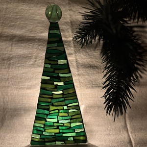 Karácsonyfa - üvegmozaik mécsestartó - Meska.hu