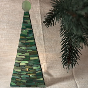 Karácsonyfa - üvegmozaik mécsestartó - karácsony - karácsonyi lakásdekoráció - karácsonyi illatgyertya, mécses - Meska.hu