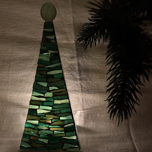 Karácsonyfa - üvegmozaik mécsestartó - Meska.hu