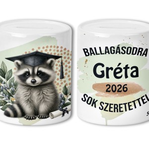 Névvel kérhető Mosómedve - 2026 évi Ballagásra mintás persely - Meska.hu