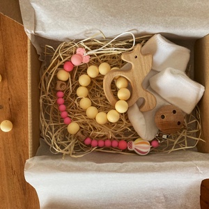 Fa és szilikon r�gcsa és cumilánc szett - játék & sport - baba & babaház - játékbaba, babakellék - Meska.hu