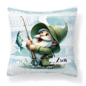 Névvel kérhető - Horgász manó és a nagy fogás mintás párna, Otthon & Életmód, Lakástextil, Párna & Párnahuzat, Díszpárna (belsővel együtt), , MESKA