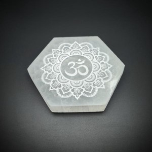 Szelenit hatszög lap om mandala 10cm, Kellékek & szerszámok, Ásvány alapanyag, Szelenit korong, , MESKA