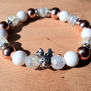 Minnie egeres Hegyikristály, Hematit és Tejkvarc ásvány karkötő  - Meska.hu