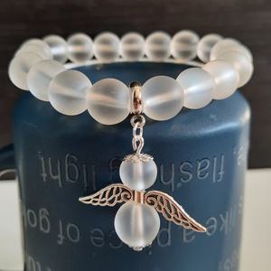 HARMÓNIA Matt Hegyikristály ásvány karkötő angyal dísszel  - Meska.hu