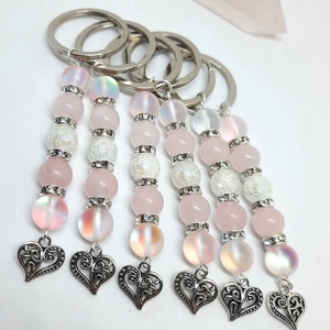 Rózsaszín ásvány kulcstartók szívecskével 6db-os csomag - Meska.hu