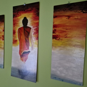 Buddha, olajfestmény, 20x50 cm + 25x60 cm + 20x50 cm - művészet - festmény - olajfestmény - Meska.hu