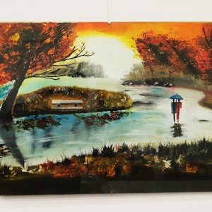 Őszi park, olajfestmény, 25x30 cm + 40x30 cm + 25x30 cm - művészet - festmény - olajfestmény - Meska.hu