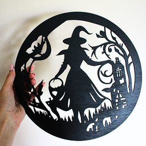 Vidám Boszorkányos Halloween Ajtódísz , Otthon & Életmód, Dekoráció, Ajtó- és ablak dekoráció, Ajtódísz & Kopogtató, Gravírozás, pirográfia, MESKA