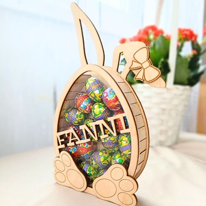 Gravírozott húsvéti nyuszi – személyre szabható cukortartó / persely, Ünnepi díszek, dekorációk, Húsvéti díszek és dekorációk, Húsvéti tojástartó, Gravírozás, pirográfia, Egyedi, névre gravírozható húsvéti nyuszi cukortartó, gyerekeknek és locsolóknak tökéletes ajándék...., MESKA