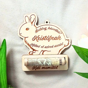 Névre szóló húsvéti ajándék � egyedi nyuszi pénztartó gravírozva - ünnepi díszek, dekorációk - húsvéti díszek és dekorációk - húsvéti pénzátadó - Meska.hu