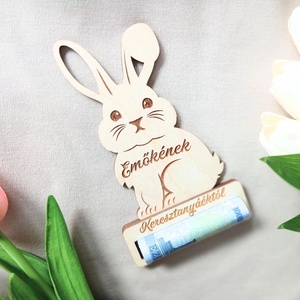Névre szóló húsvéti ajándék � egyedi nyuszis pénzátadó, Ünnepi díszek, dekorációk, Húsvéti díszek és dekorációk, Húsvéti pénzátadó, Gravírozás, pirográfia, MESKA