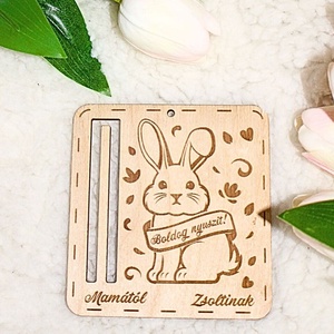 Névre szóló húsvéti ajándék � egyedi nyuszi pénztartó gravírozva - ünnepi díszek, dekorációk - húsvéti díszek és dekorációk - húsvéti pénzátadó - Meska.hu