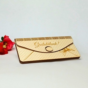 Egyedi gravírozott pénzátadó boríték, masnis pöttyös stílusban - esküvő - emlék & ajándék - nászajándék - esküvői pénzátadó doboz - Meska.hu