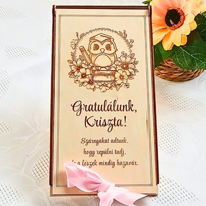 Egyedi neves pénzátadó doboz � Ballagási baglyos díszdoboz, Otthon & Életmód, Papír, írószer, Ajándékozás kellékei, Pénzátadó doboz, Gravírozás, pirográfia, MESKA