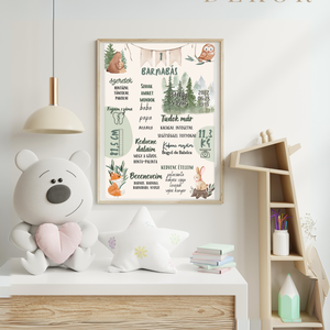 Első születésnapi státusz poszter erdei állatok, Művészet, Grafika & Illusztráció, Digitális, , MESKA