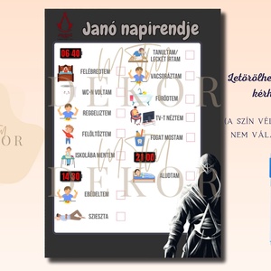 Egyedi napirend táblázat iskolás korú gyerekeknek - pipálható - törölhető tábla - művészet - grafika & illusztráció - digitális - Meska.hu