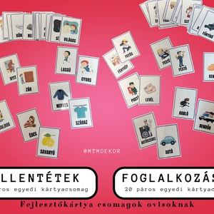 Ellentétek / Foglalkozások szótanuló kártyák - Fejlesztő kártyacsomagok gyerekeknek, Művészet, Grafika & Illusztráció, Digitális, Fotó, grafika, rajz, illusztráció, MESKA