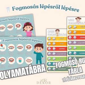 Fogmosó csomag / Egyedi névvel ellátott fogmosó tábla gyerekeknek / Fogmosási rutin tábla / Fogmosó folyamatábra, Művészet, Grafika & Illusztráció, Digitális, Fotó, grafika, rajz, illusztráció, MESKA