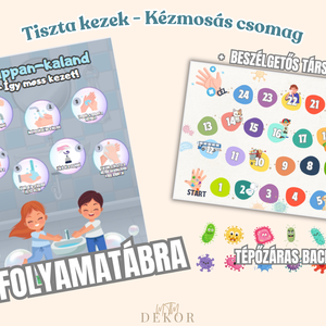 Kézmosós folyamatábra - Kézmosás lépései - Folyamatábra kicsiknek - Baktériumok beszélgetős társas - Meska.hu