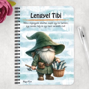 Személyre szabható - Horgász manó sikeres nap mintás A6-os füzet - otthon & életmód - papír, írószer - jegyzetfüzet & napló - Meska.hu