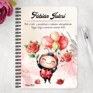 Személyre szabható - Lufis katica mintás A6-os füzet - otthon & életmód - papír, írószer - jegyzetfüzet & napló - Meska.hu