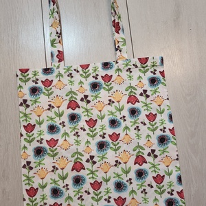 Virágos-tulipános vászonszatyor - táska & tok - bevásárlás & shopper táska - shopper, textiltáska, szatyor - Meska.hu