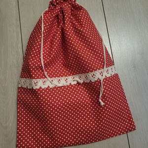 Piros pöttyös, csipkés kenyereszsák  - táska & tok - bevásárlás & shopper táska - kenyeres zsák - Meska.hu