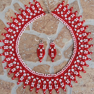 Méhsejtes gyöngygallér és fülbevaló Barcsi0830 rendelése, Ékszer, Nyaklánc, Nyakpánt, gallér, Gyöngyfűzés, gyöngyhímzés, MESKA