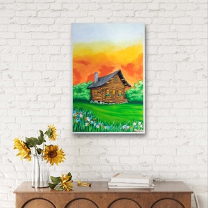 Faház az erdőben  60x40, Otthon & Életmód, Dekoráció, Kép & Falikép, Kavics kép, , MESKA