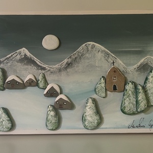 Téli táj kavicskép 20 x 15 cm, Otthon & Életmód, Dekoráció, Kép & Falikép, Kavics kép, , MESKA