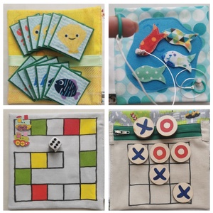 Mini társasjáték-könyvecske - robotos  - játék & sport - textilkönyv & babakönyv - Meska.hu