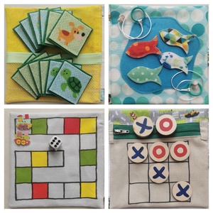 Mini társasjáték-könyvecske - dínós  - játék & sport - textilkönyv & babakönyv - Meska.hu