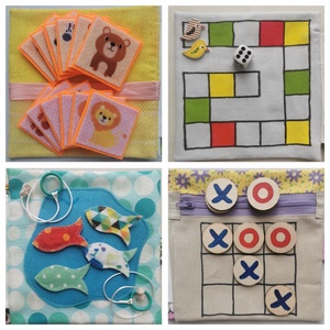 Mini társasjáték-könyvecske - baglyos  - játék & sport - textilkönyv & babakönyv - Meska.hu