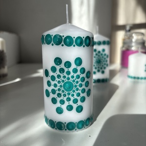 Türkiz gyertya, Kellékek & szerszámok, Dekorációs kellékek, Dekorációs gyertya, Festészet, Festett tárgyak, MESKA