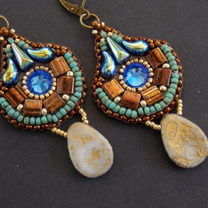 Sapphire - gyöngy hímzett fülbevaló - ékszer - fülbevaló - lógó fülbevaló - Meska.hu