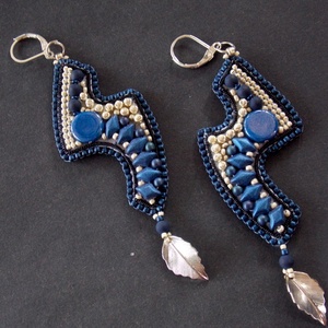 Kék Sand - gyöngy hímzett fülbevaló - Meska.hu