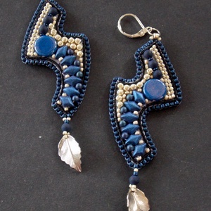 Kék Sand - gyöngy hímzett fülbevaló - ékszer - fülbevaló - lógó fülbevaló - Meska.hu