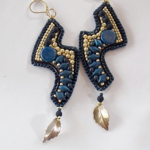 Kék Sand - gyöngy hímzett fülbevaló - ékszer - fülbevaló - lógó fülbevaló - Meska.hu